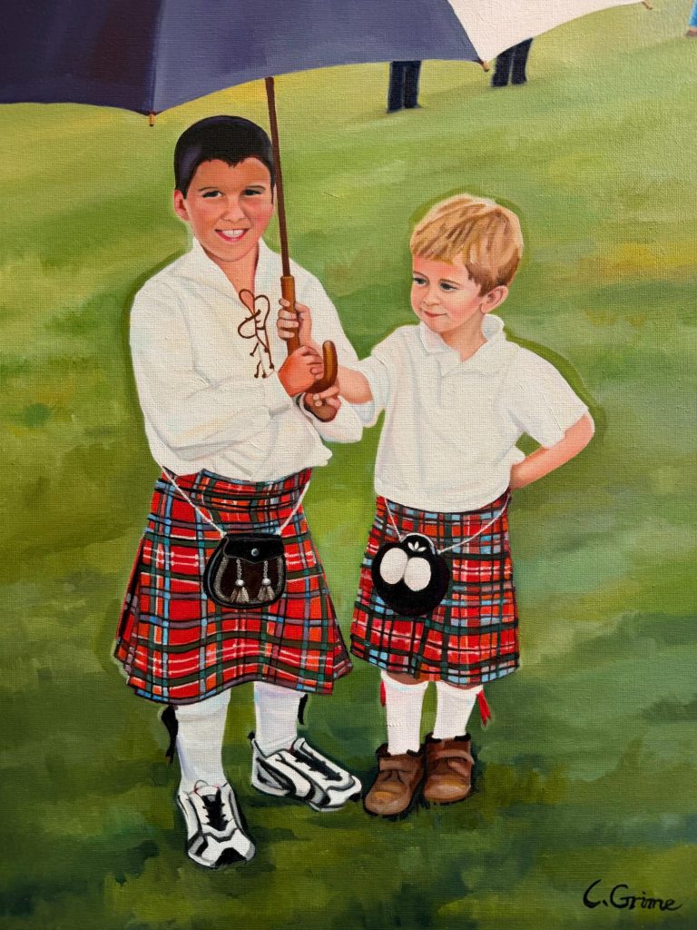Laura Grime Painting - Grandad's Big Umbrella (At the Fergus Highland Games)